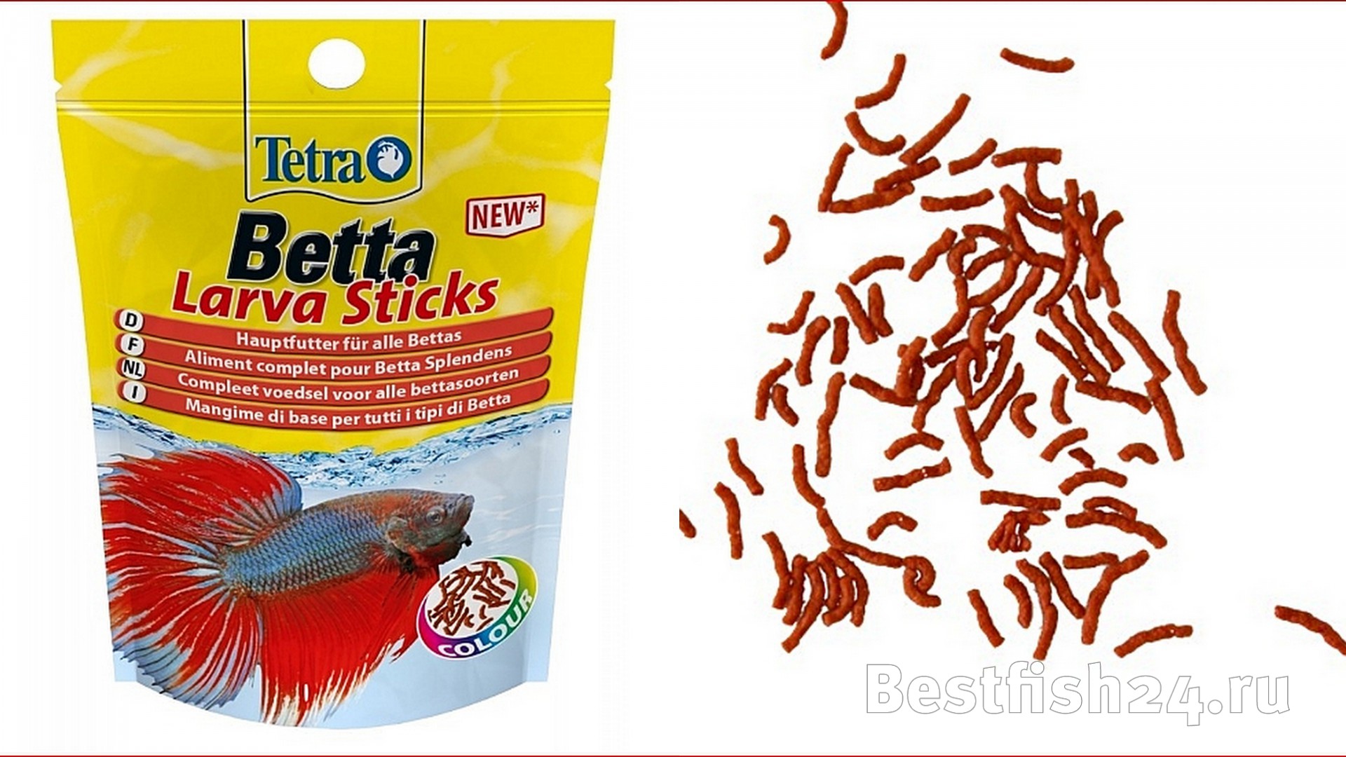 Низкая цена! Купить Tetra Betta Larva Sticks 5 г(пакетик)- корм в форме  палочек, похожих на мотыля, для петушков и других лабиринтовых рыб за 159  руб.! В наличии более 280 видов аквариумных рыбок